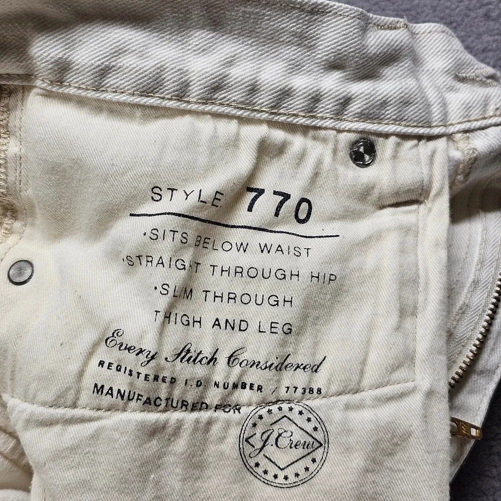 J.Crew 770 Straight Fit Jeans Mens 32x32 Cream Off White Slim Every Stitch Denim